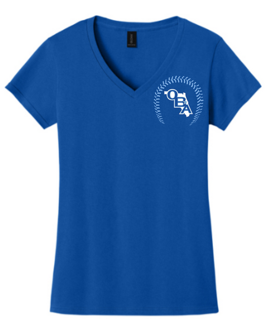 [LADIES] OBA Logo with Baseball Seams V-Neck Tee
