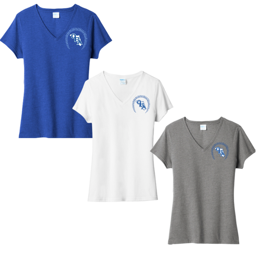 [LADIES] OBA Logo with Baseball Seams V-Neck Tee